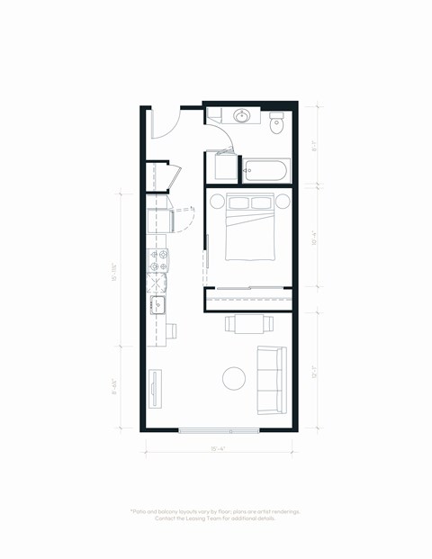 Floor plan for 1 bed, 1 bath, 547 sqft